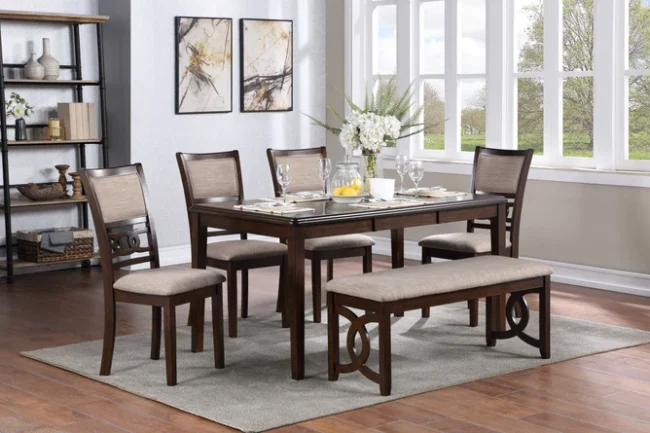 Gia 6 PC Rectangular Dining Set (Cherry)