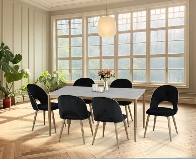15655 7-PIECE DINING SET - WHITE/GOLD/BLACK - Image 2