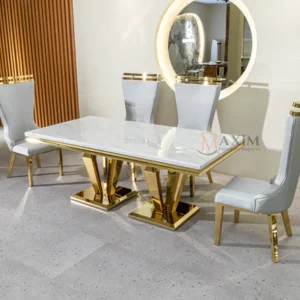 London Double Pedestal Gold Base Table