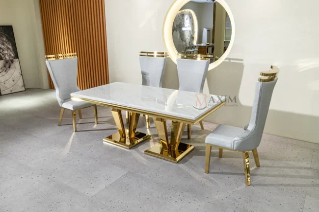 London Double Pedestal Gold Base Table