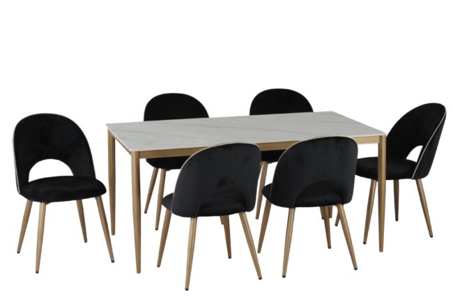 15655 7-PIECE DINING SET - WHITE/GOLD/BLACK