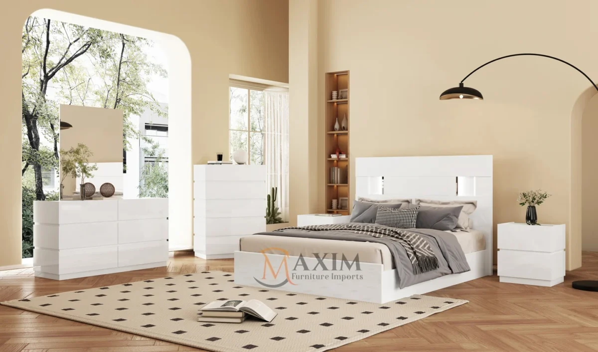 Amsterdam White High-Gloss Lacquer Bedroom Set