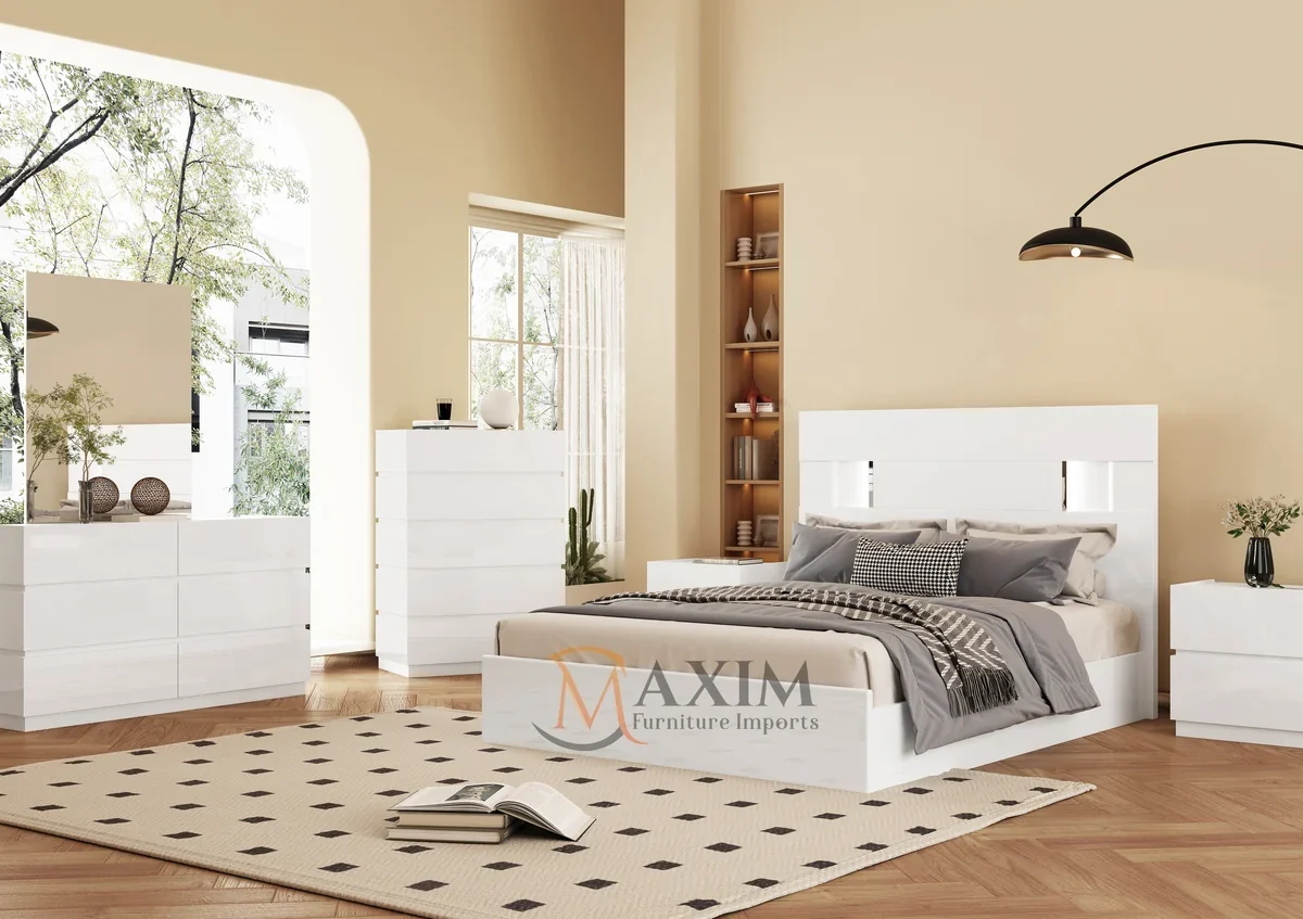 Amsterdam White High-Gloss Lacquer Bedroom Set
