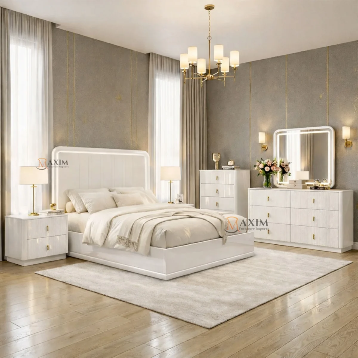 Averra Hydraulic Lift-Up Storage Bedroom Set (White)